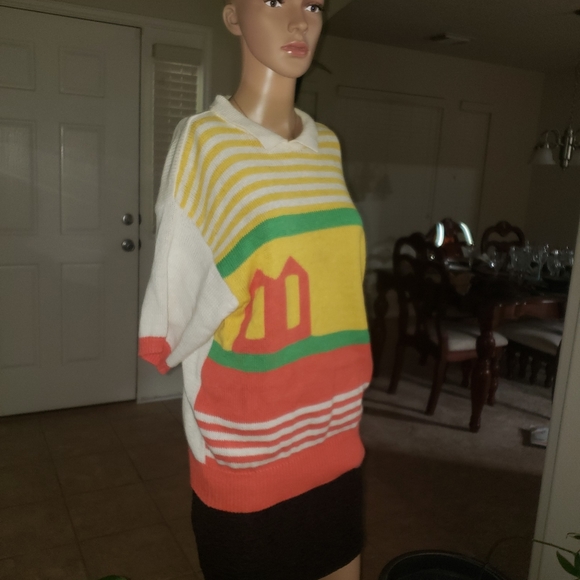 Quail Crossing L vintage open knit sweater Peter pan collar home sweet home - Picture 2 of 8